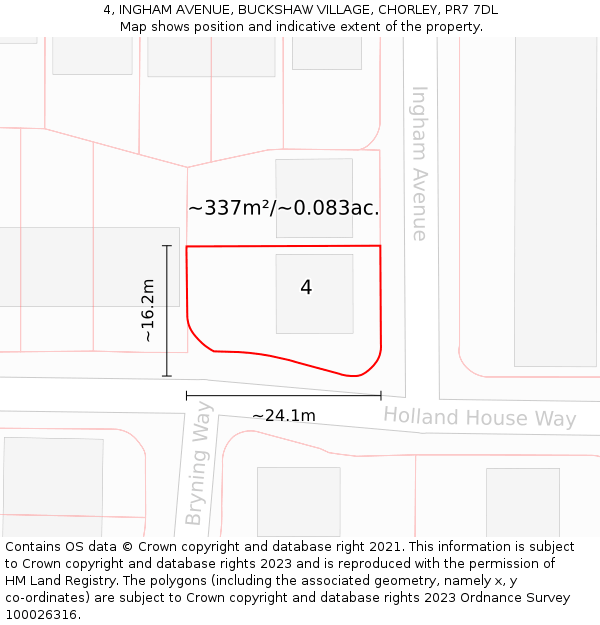 4, INGHAM AVENUE, BUCKSHAW VILLAGE, CHORLEY, PR7 7DL: Plot and title map