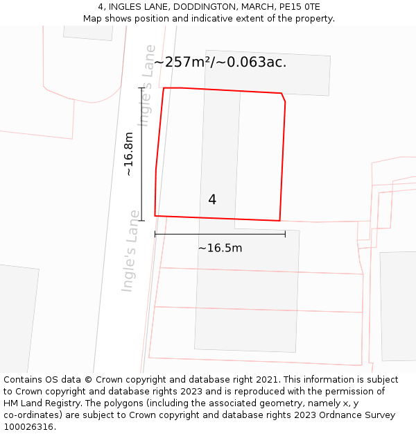 4, INGLES LANE, DODDINGTON, MARCH, PE15 0TE: Plot and title map
