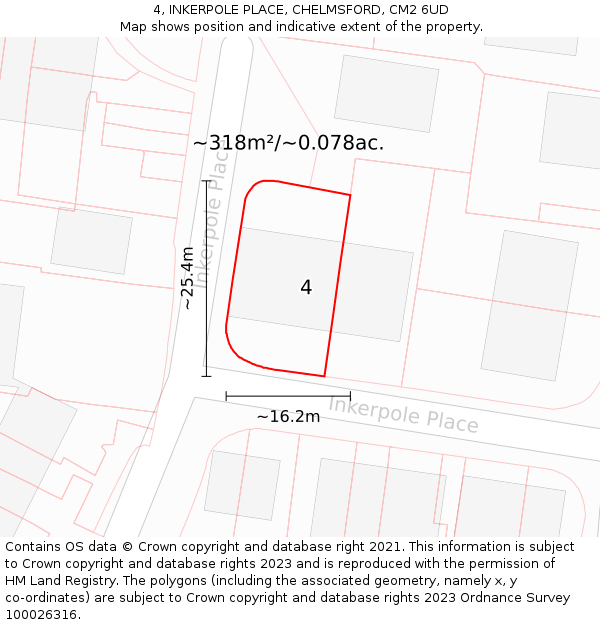 4, INKERPOLE PLACE, CHELMSFORD, CM2 6UD: Plot and title map