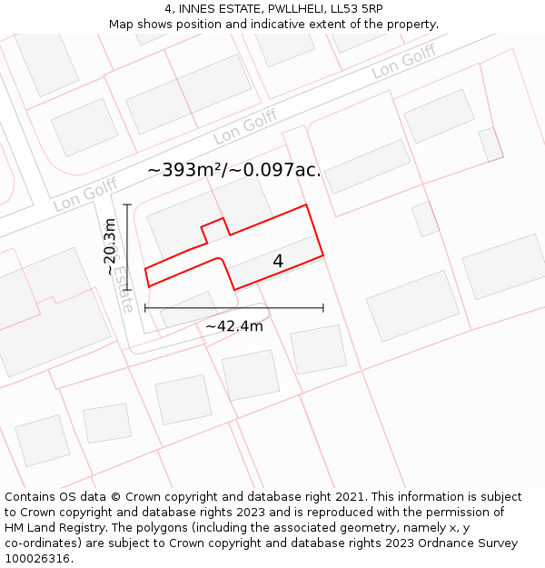 4, INNES ESTATE, PWLLHELI, LL53 5RP: Plot and title map