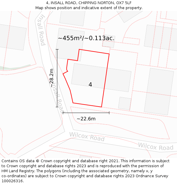 4, INSALL ROAD, CHIPPING NORTON, OX7 5LF: Plot and title map