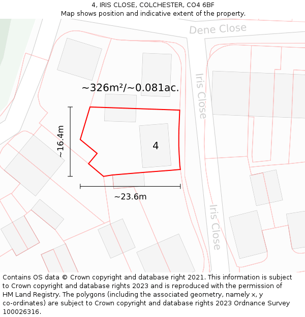4, IRIS CLOSE, COLCHESTER, CO4 6BF: Plot and title map