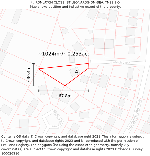 4, IRONLATCH CLOSE, ST LEONARDS-ON-SEA, TN38 9JQ: Plot and title map