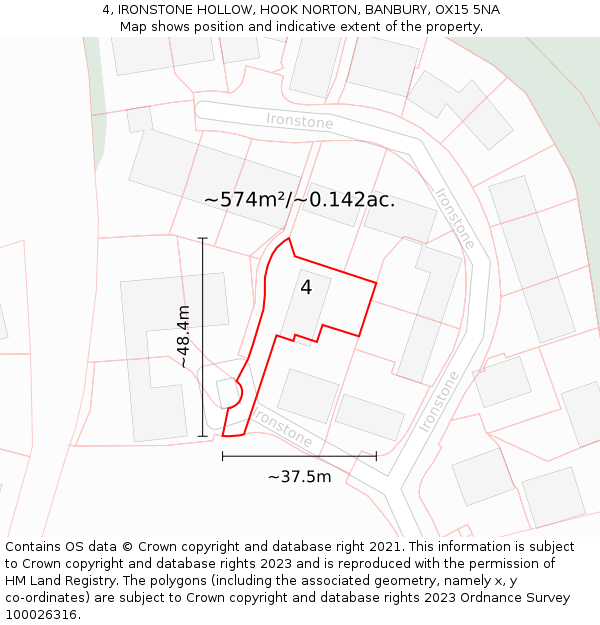 4, IRONSTONE HOLLOW, HOOK NORTON, BANBURY, OX15 5NA: Plot and title map