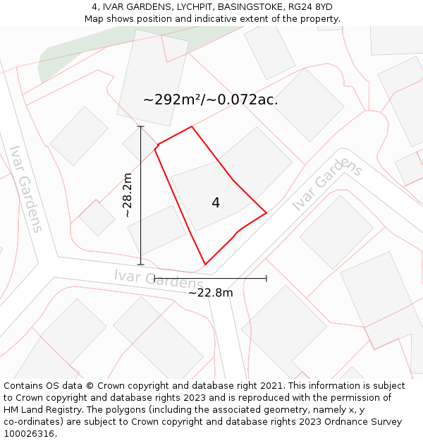 4, IVAR GARDENS, LYCHPIT, BASINGSTOKE, RG24 8YD: Plot and title map