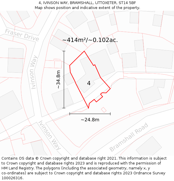 4, IVINSON WAY, BRAMSHALL, UTTOXETER, ST14 5BF: Plot and title map