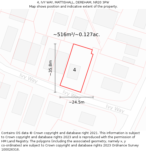 4, IVY WAY, MATTISHALL, DEREHAM, NR20 3PW: Plot and title map