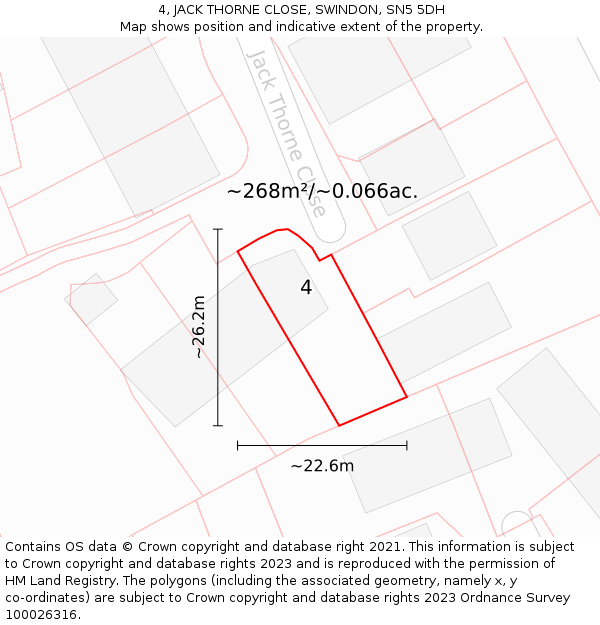 4, JACK THORNE CLOSE, SWINDON, SN5 5DH: Plot and title map