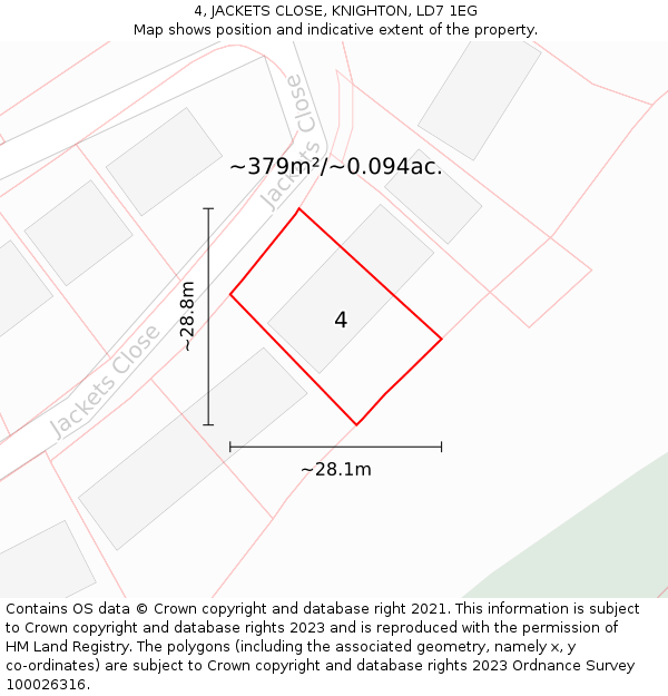 4, JACKETS CLOSE, KNIGHTON, LD7 1EG: Plot and title map