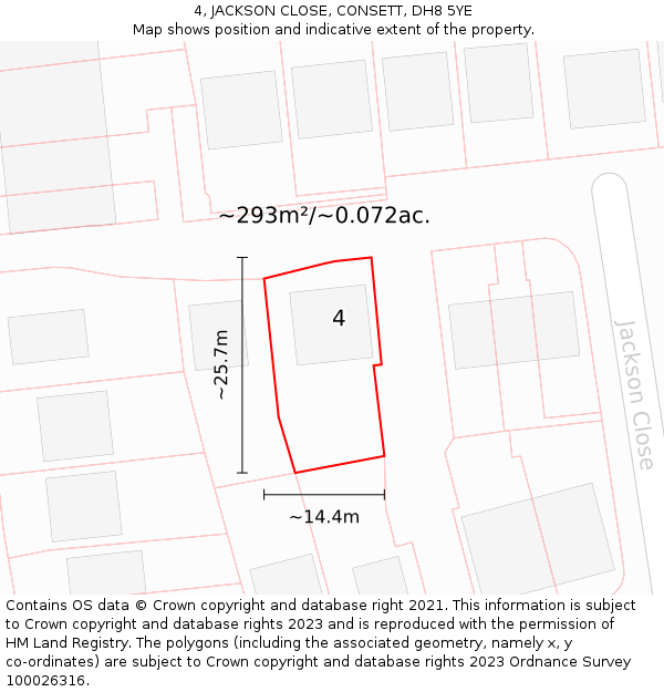 4, JACKSON CLOSE, CONSETT, DH8 5YE: Plot and title map