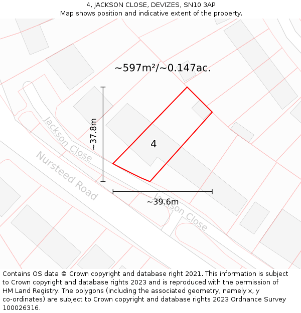 4, JACKSON CLOSE, DEVIZES, SN10 3AP: Plot and title map