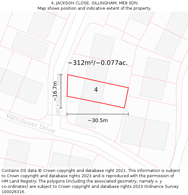 4, JACKSON CLOSE, GILLINGHAM, ME8 0DN: Plot and title map