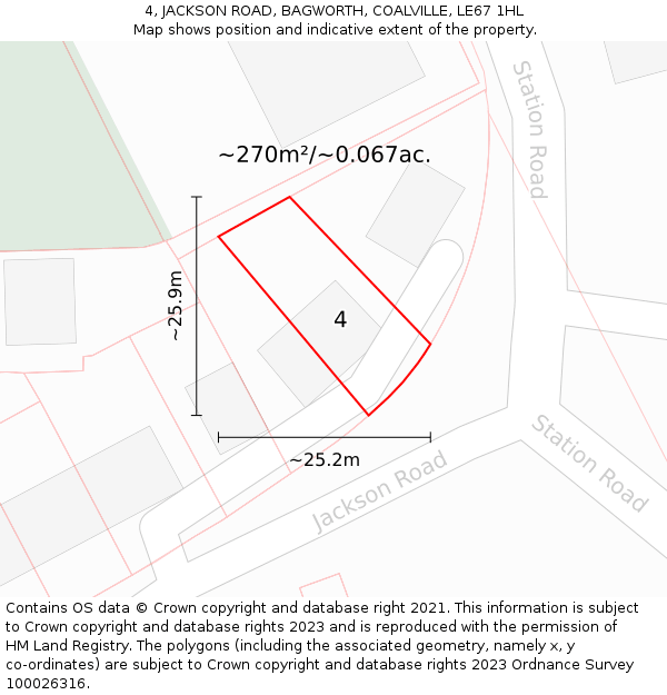 4, JACKSON ROAD, BAGWORTH, COALVILLE, LE67 1HL: Plot and title map