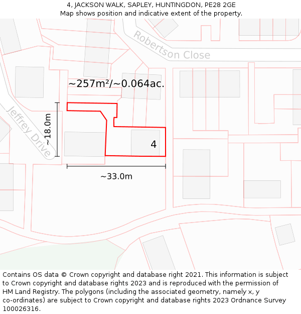 4, JACKSON WALK, SAPLEY, HUNTINGDON, PE28 2GE: Plot and title map