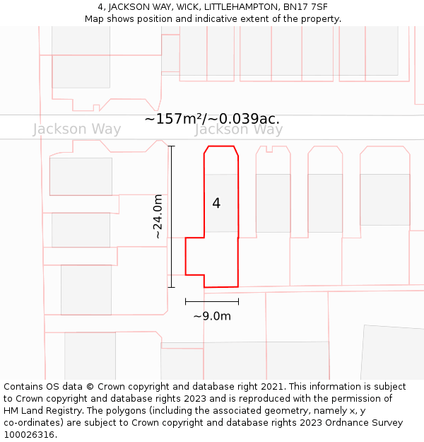 4, JACKSON WAY, WICK, LITTLEHAMPTON, BN17 7SF: Plot and title map