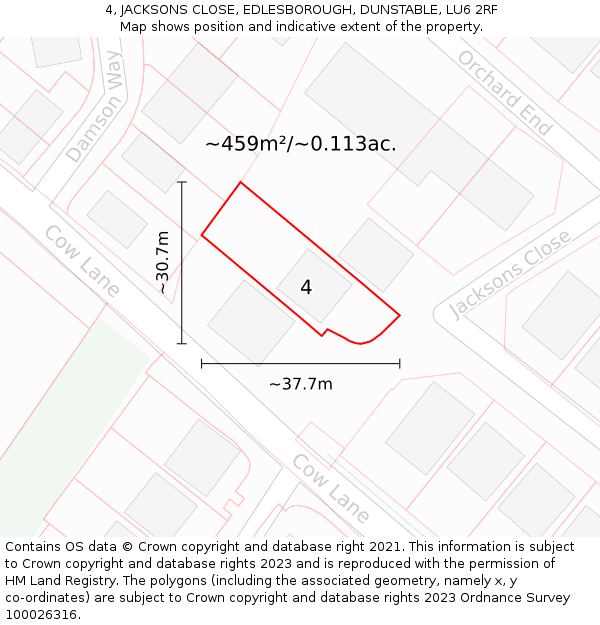 4, JACKSONS CLOSE, EDLESBOROUGH, DUNSTABLE, LU6 2RF: Plot and title map
