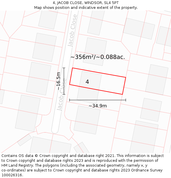 4, JACOB CLOSE, WINDSOR, SL4 5PT: Plot and title map