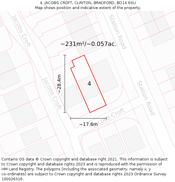 4, JACOBS CROFT, CLAYTON, BRADFORD, BD14 6SU: Plot and title map