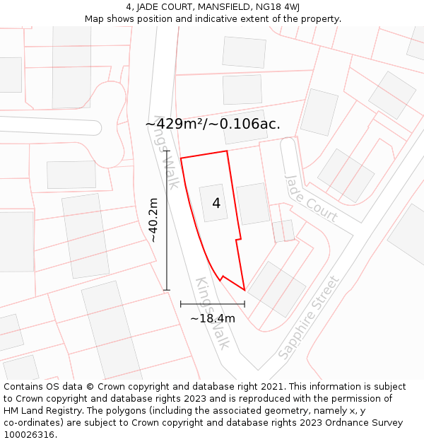 4, JADE COURT, MANSFIELD, NG18 4WJ: Plot and title map