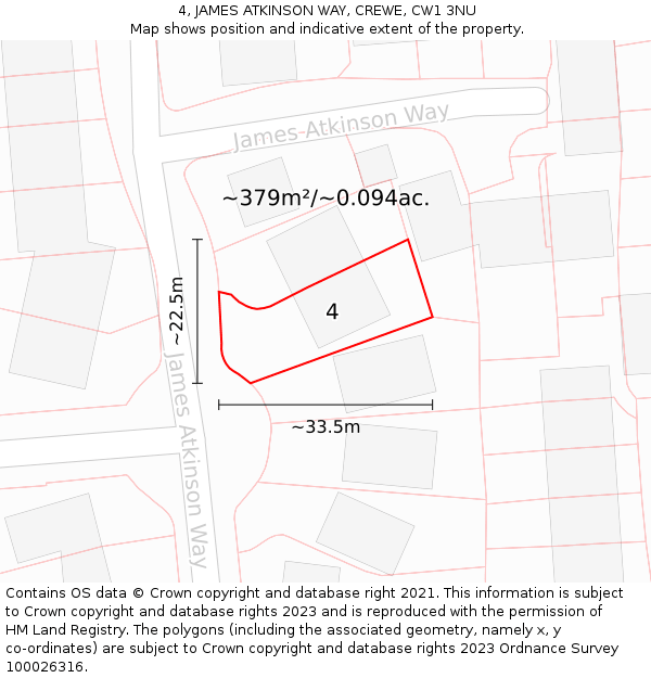 4, JAMES ATKINSON WAY, CREWE, CW1 3NU: Plot and title map
