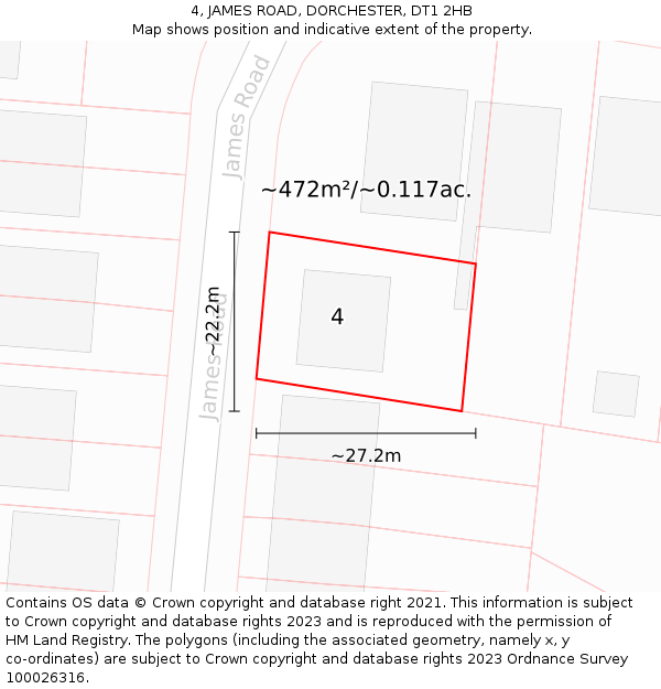 4, JAMES ROAD, DORCHESTER, DT1 2HB: Plot and title map