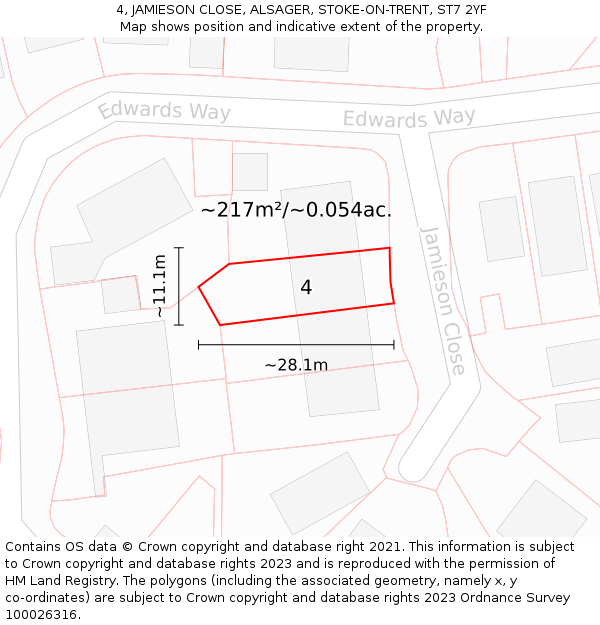 4, JAMIESON CLOSE, ALSAGER, STOKE-ON-TRENT, ST7 2YF: Plot and title map