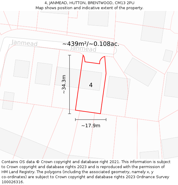 4, JANMEAD, HUTTON, BRENTWOOD, CM13 2PU: Plot and title map