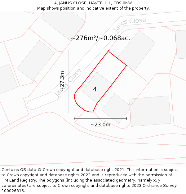 4, JANUS CLOSE, HAVERHILL, CB9 0NW: Plot and title map