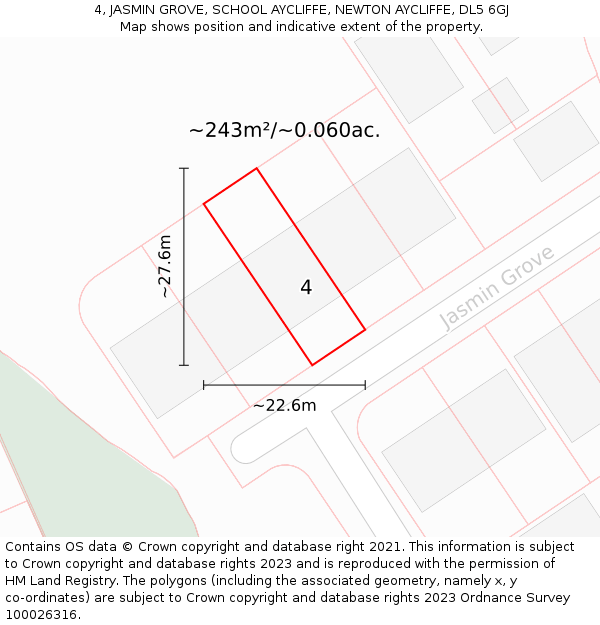4, JASMIN GROVE, SCHOOL AYCLIFFE, NEWTON AYCLIFFE, DL5 6GJ: Plot and title map