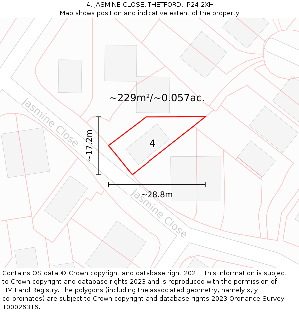 4, JASMINE CLOSE, THETFORD, IP24 2XH: Plot and title map