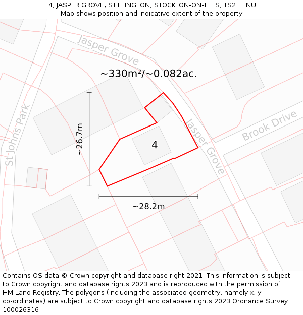 4, JASPER GROVE, STILLINGTON, STOCKTON-ON-TEES, TS21 1NU: Plot and title map