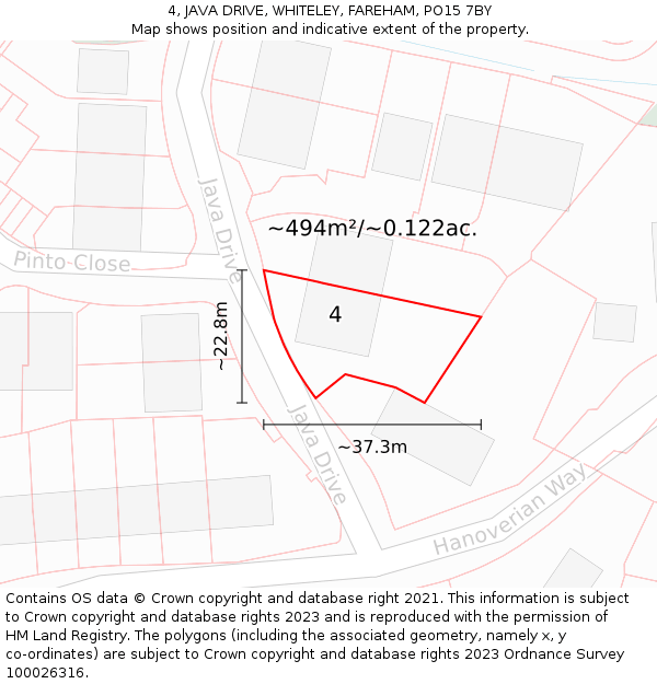 4, JAVA DRIVE, WHITELEY, FAREHAM, PO15 7BY: Plot and title map