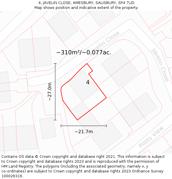 4, JAVELIN CLOSE, AMESBURY, SALISBURY, SP4 7UD: Plot and title map