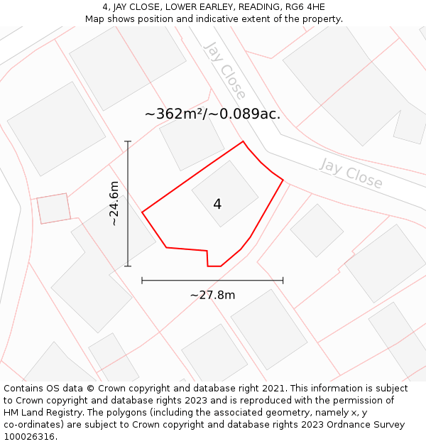 4, JAY CLOSE, LOWER EARLEY, READING, RG6 4HE: Plot and title map
