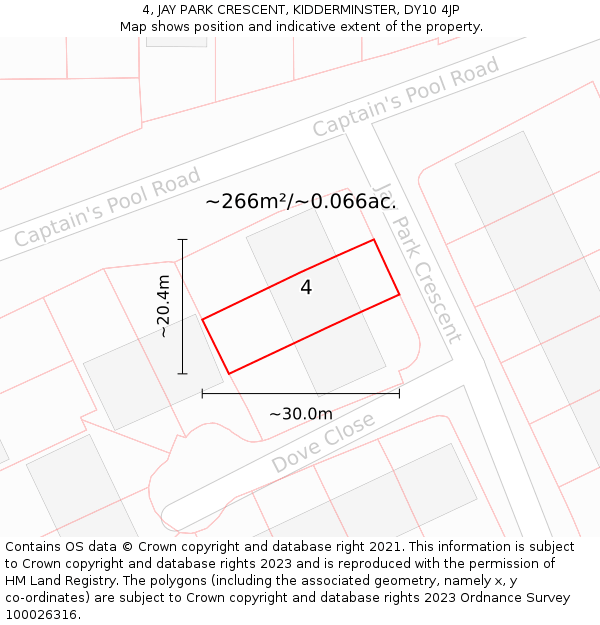 4, JAY PARK CRESCENT, KIDDERMINSTER, DY10 4JP: Plot and title map