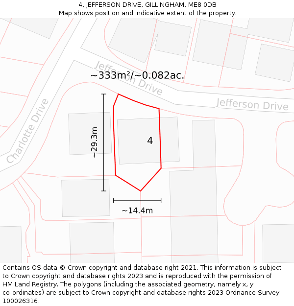 4, JEFFERSON DRIVE, GILLINGHAM, ME8 0DB: Plot and title map