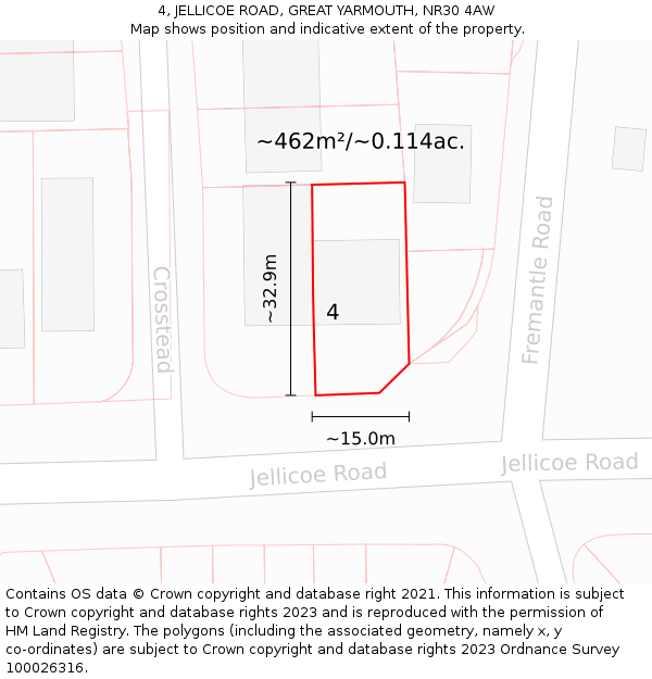 4, JELLICOE ROAD, GREAT YARMOUTH, NR30 4AW: Plot and title map