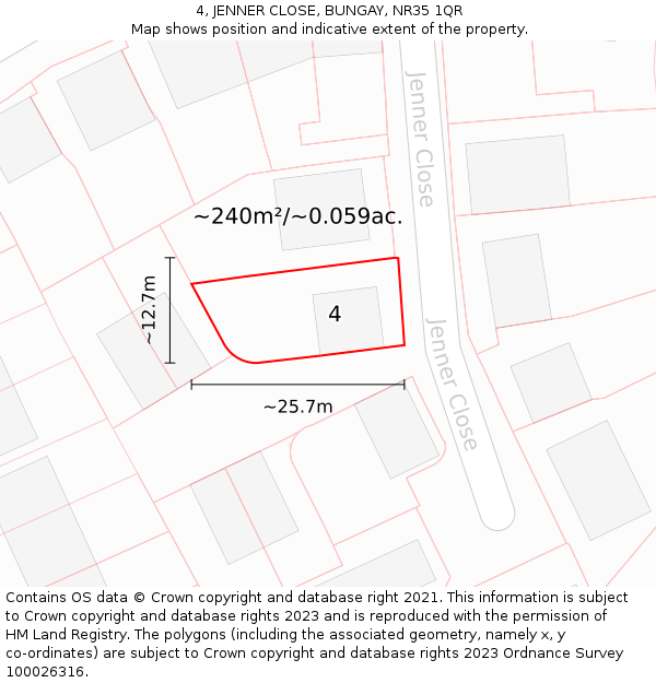 4, JENNER CLOSE, BUNGAY, NR35 1QR: Plot and title map