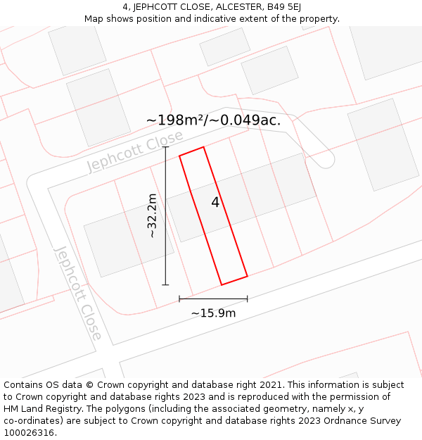 4, JEPHCOTT CLOSE, ALCESTER, B49 5EJ: Plot and title map
