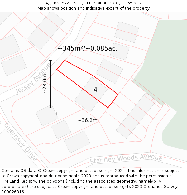 4, JERSEY AVENUE, ELLESMERE PORT, CH65 9HZ: Plot and title map