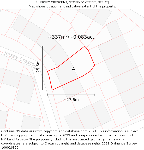 4, JERSEY CRESCENT, STOKE-ON-TRENT, ST3 4TJ: Plot and title map