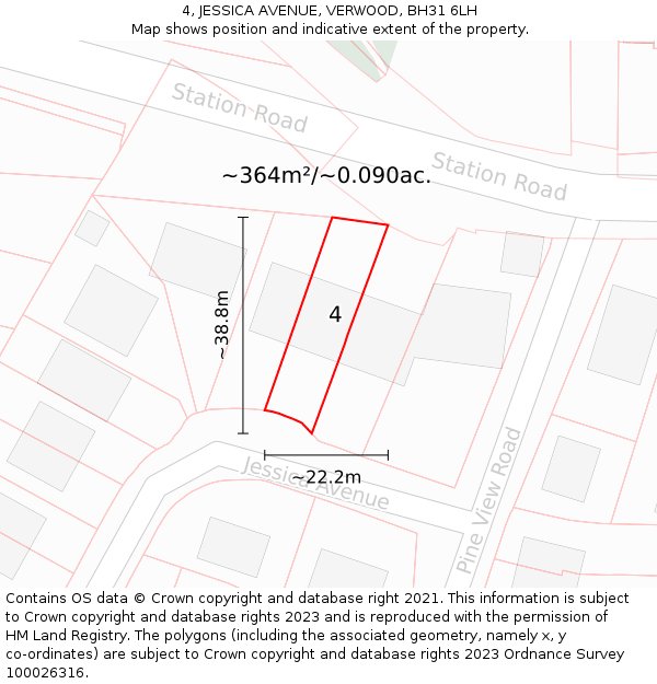 4, JESSICA AVENUE, VERWOOD, BH31 6LH: Plot and title map