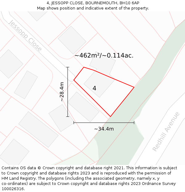 4, JESSOPP CLOSE, BOURNEMOUTH, BH10 6AP: Plot and title map