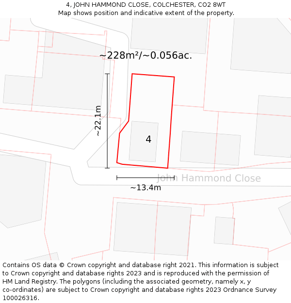4, JOHN HAMMOND CLOSE, COLCHESTER, CO2 8WT: Plot and title map