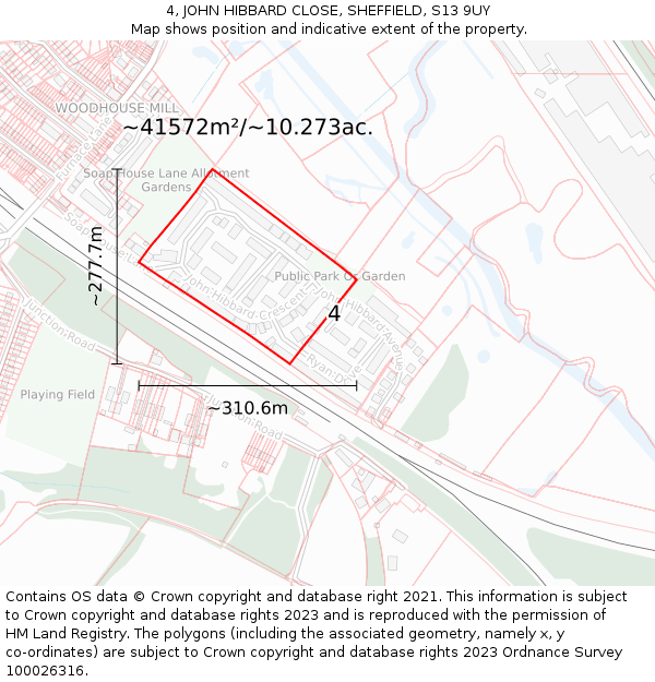 4, JOHN HIBBARD CLOSE, SHEFFIELD, S13 9UY: Plot and title map