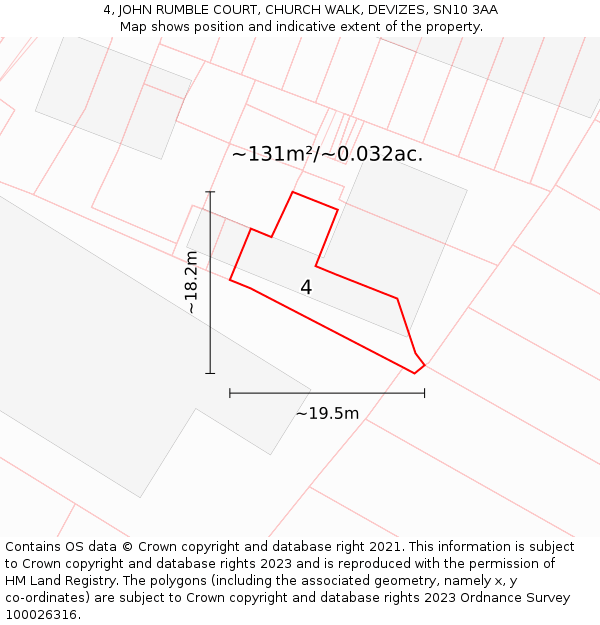 4, JOHN RUMBLE COURT, CHURCH WALK, DEVIZES, SN10 3AA: Plot and title map