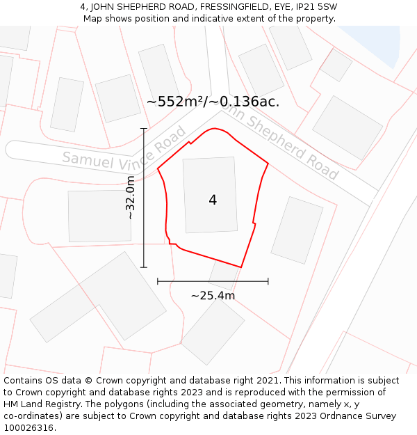 4, JOHN SHEPHERD ROAD, FRESSINGFIELD, EYE, IP21 5SW: Plot and title map