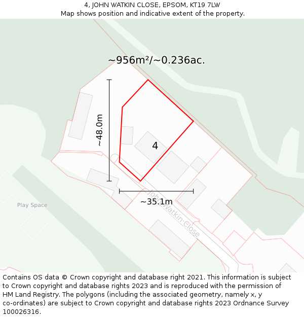 4, JOHN WATKIN CLOSE, EPSOM, KT19 7LW: Plot and title map