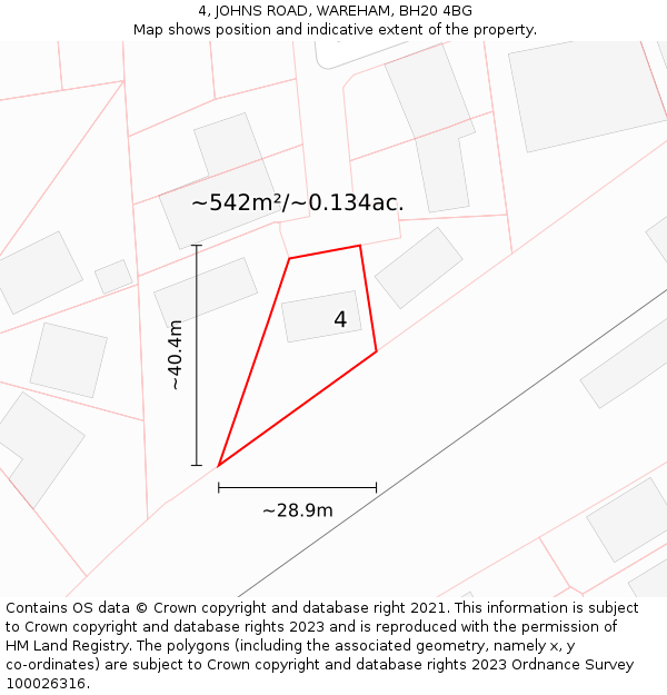 4, JOHNS ROAD, WAREHAM, BH20 4BG: Plot and title map
