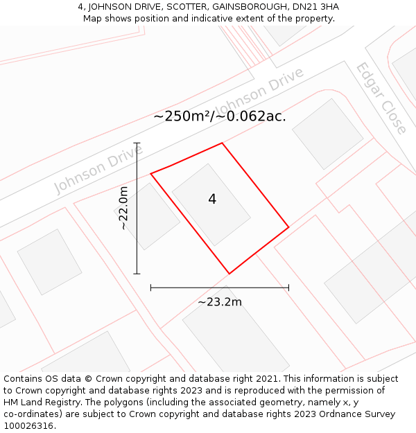 4, JOHNSON DRIVE, SCOTTER, GAINSBOROUGH, DN21 3HA: Plot and title map